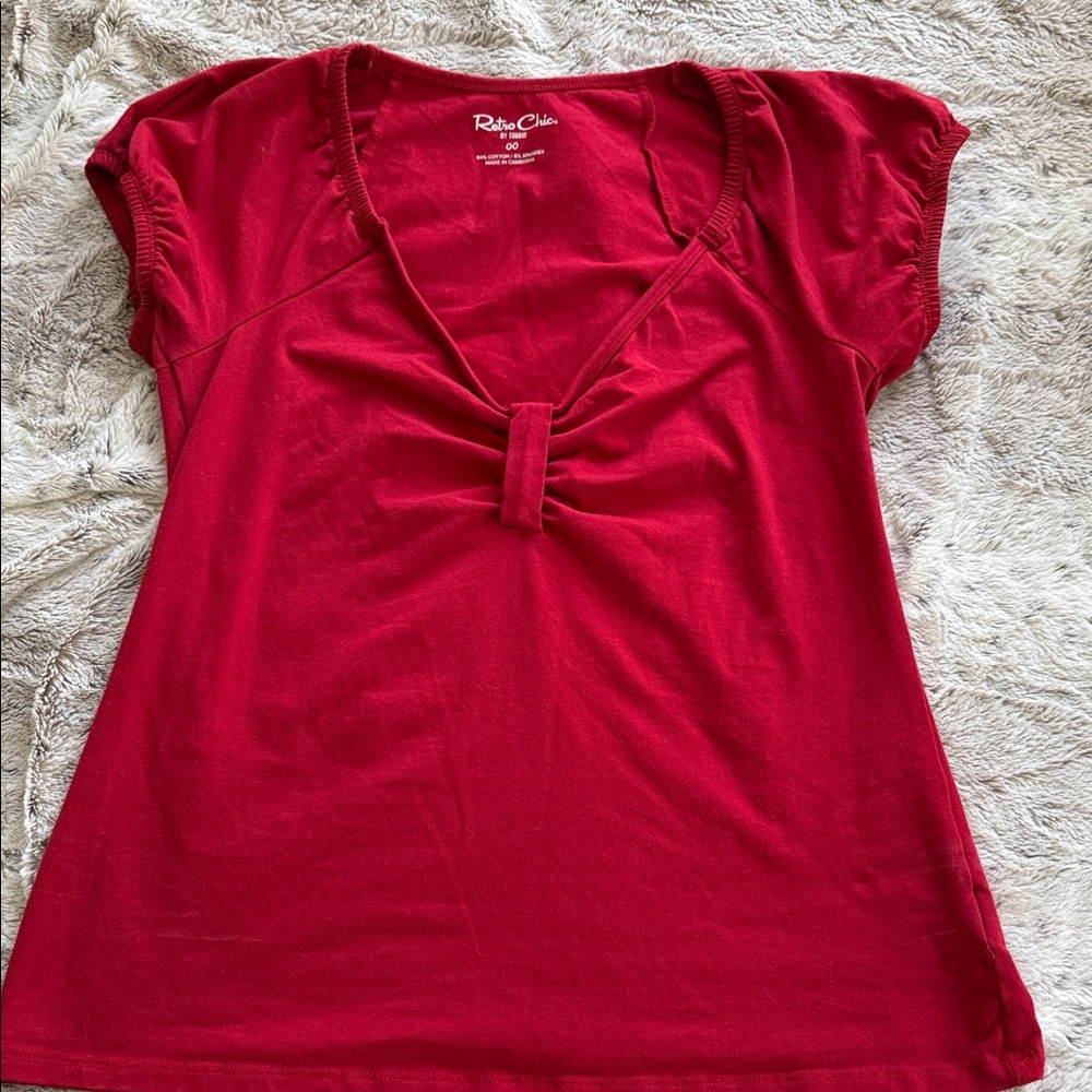 Retro Chic Torrid Ruby Red Blouse With Front Knot… - image 1